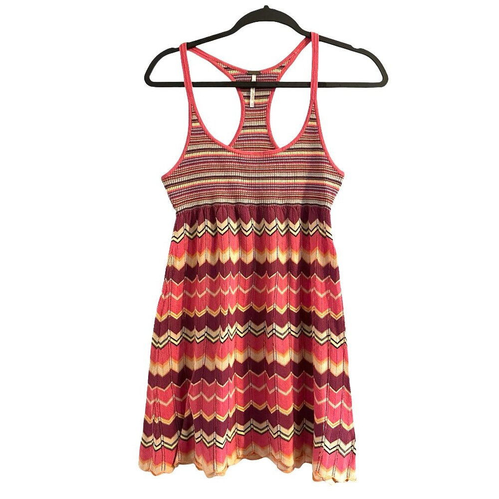 Free People Chevron Knit Mini Dress Racerback Boho Hippie Flowy S